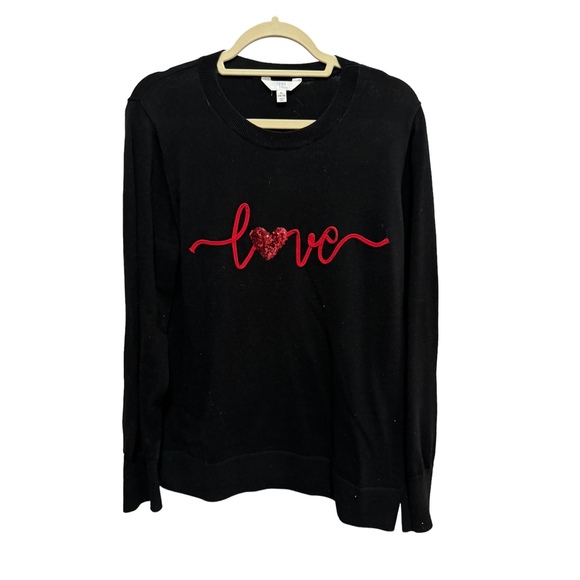 Time & Tru - Crew neck black "heart" and "Love" sweater - Sze XL - Picture 1 of 3